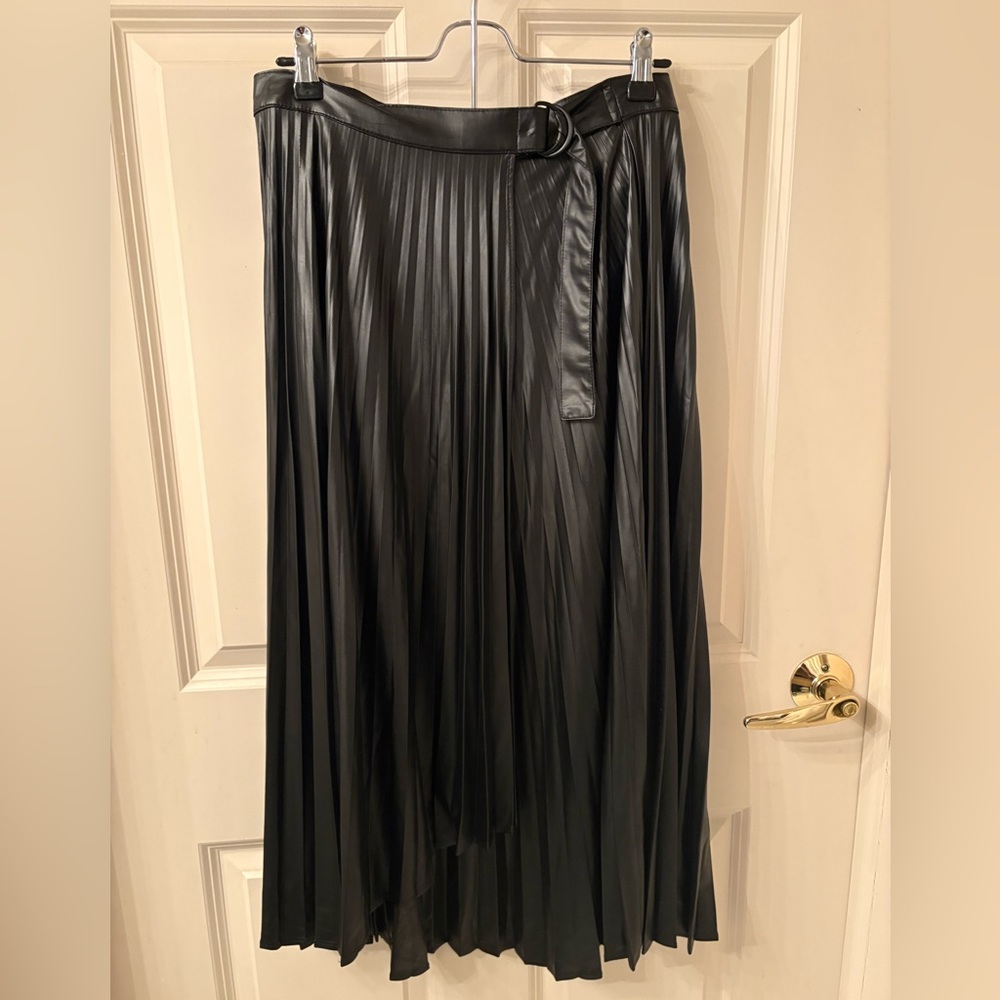 Zara Black A-Line Faux Leather Pleated Skirt